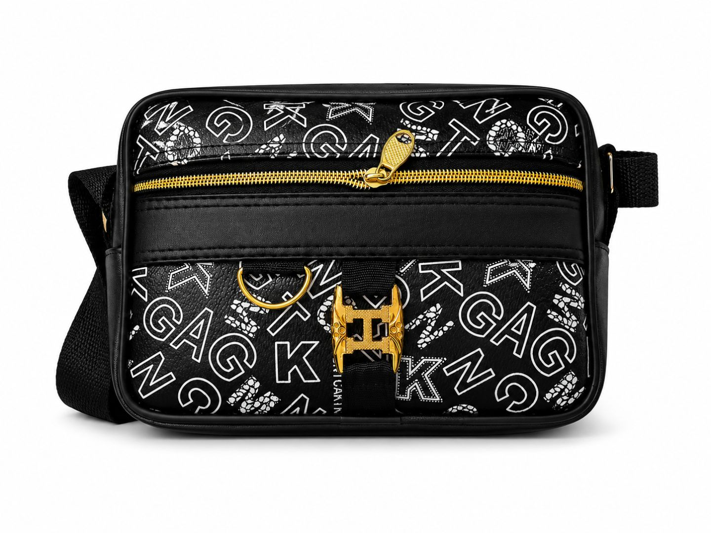 Monochrome Graphic Print Vegan Leather Crossbody Bag